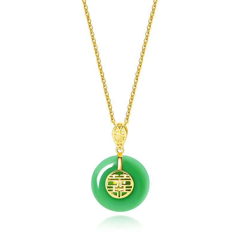 Japanese and Korean light luxury Fuxi double-sided safety pendant titanium steel necklace for women, 18k real gold electroplated coldbone chain, fresh and clean Item Picture