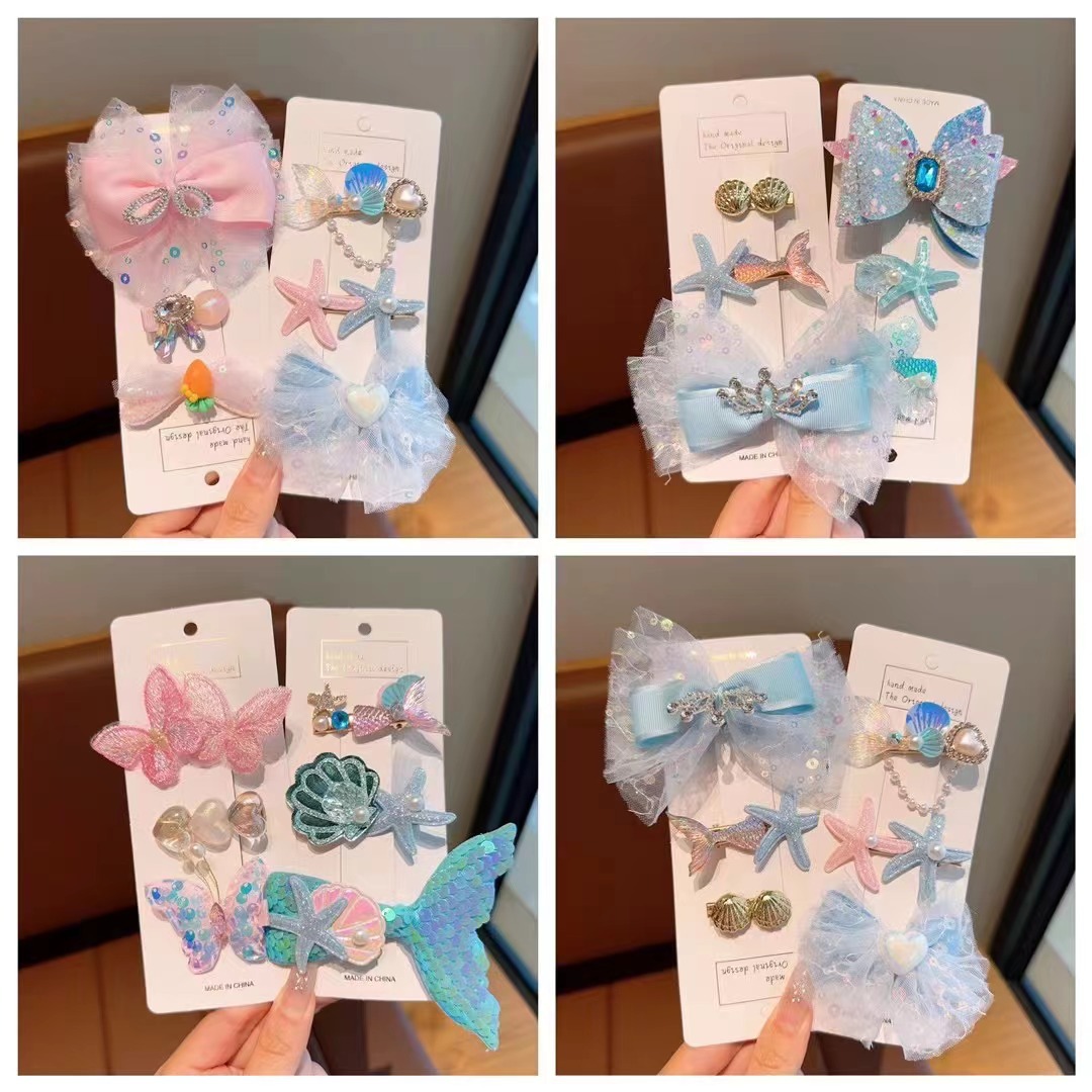 Girls' bow hair accessories, children's mermaid baby hair clips, Frozen headwear, Elsa Princess super fairy hair accessories details Picture