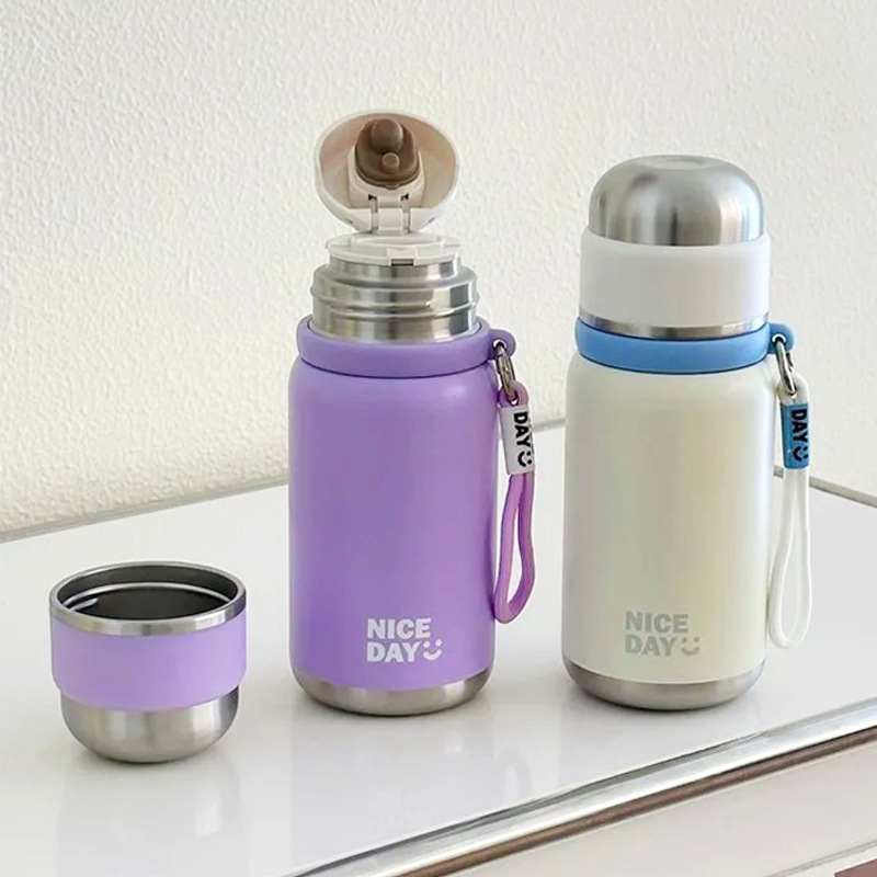 Simple and portable insulated cup, dual-purpose with one lid, outdoor tea cup, high appearance level for students, fashionable stainless steel cup full figure