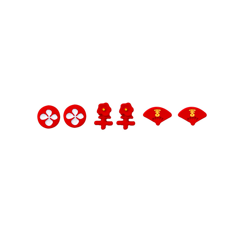 A festive red flower six-piece set of ear studs for women, new 2024 style, versatile, niche design, simple and elegant earrings wholesale Item Picture