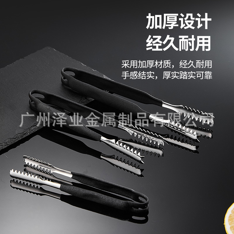 Thickened stainless steel ice cube tongs, sugar cube tongs with teeth, ice wine stone, ice cubes, anti-slip tongs, restaurant and household towel tongs Specification drawing