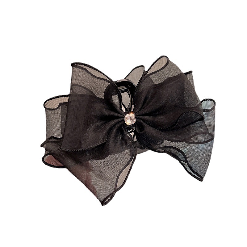 Black bow clip, "Fugitive Princess" hair accessory, high-end, large back head bun hair clip, headwear, shark clip Item Picture
