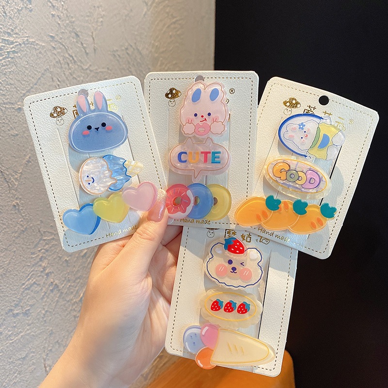 Cartoon three-piece set summer children's acrylic hair clips, super cute seamless bangs hair clips, girls' hair clips and hair accessories full figure