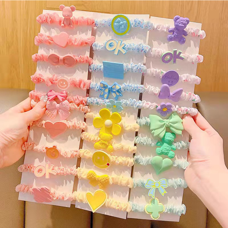 "Love Children's hair band, pleated fabric cartoon hair accessory, fresh and clean, high elasticity polka dot small intestine circle bun hair tie for girls. full figure