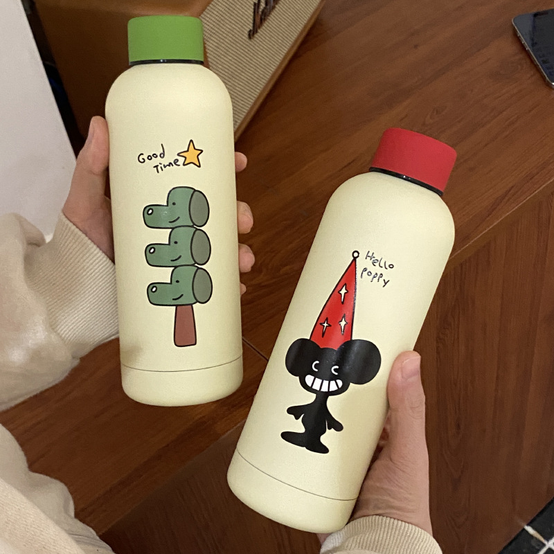 Self-made retro cartoon fun dog insulated cup, large-capacity couple illustration star sealed travel cup, 500ml details Picture