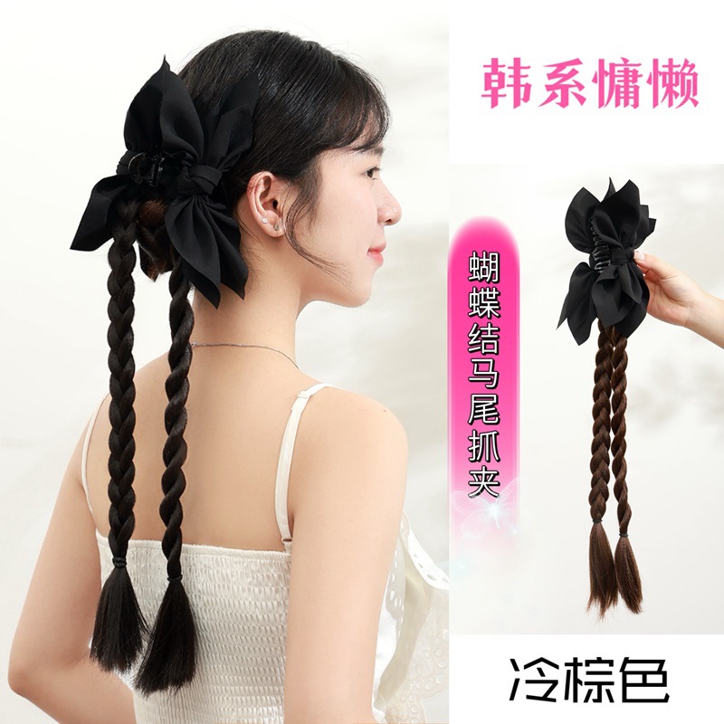 Cashew flower scratch-clip boxing braid, false braid, high ponytail, realistic high-end style, double-sided artistic painting dyed hair accessory Application Scenario