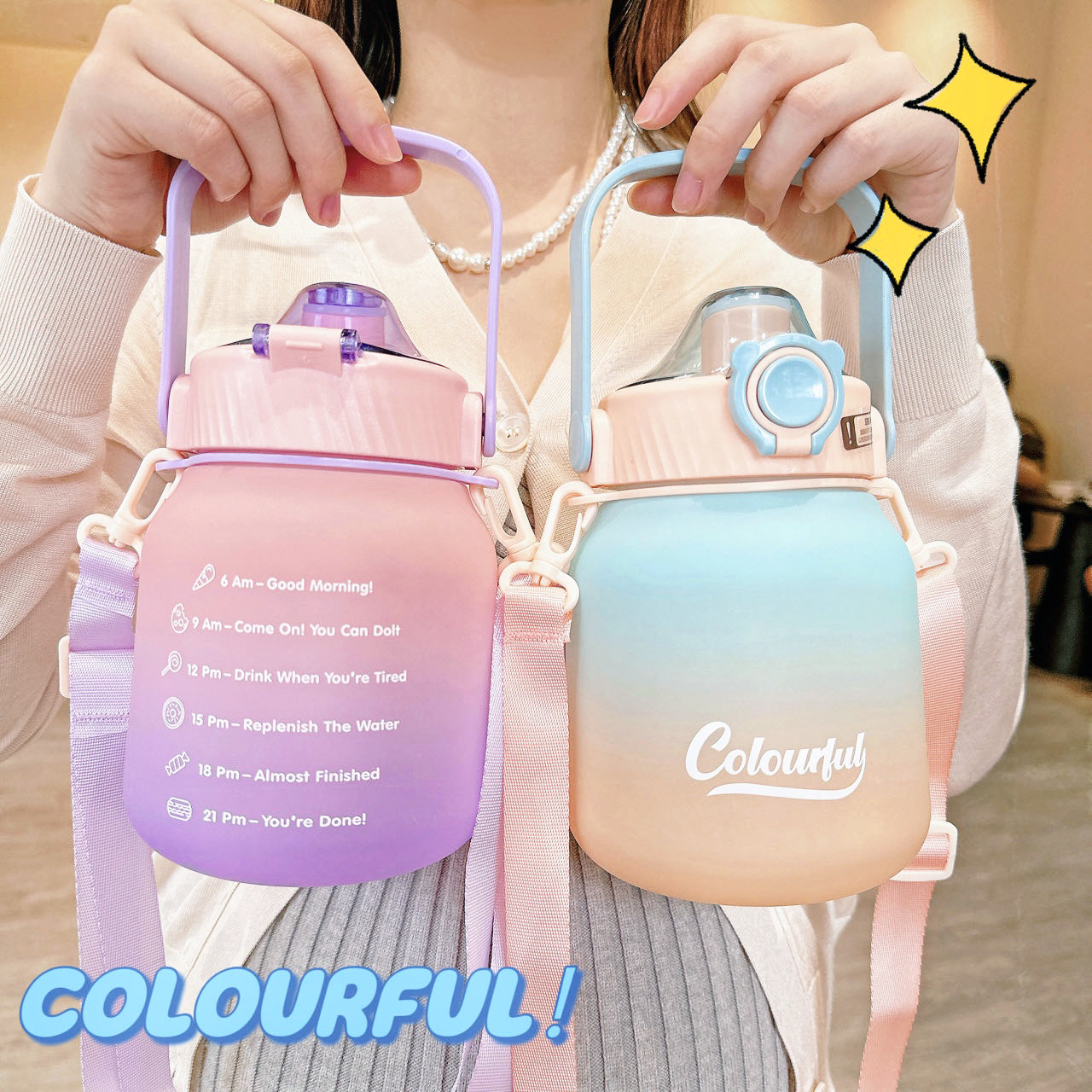 Simple and elegant girl's large-bellied cup, gradient frosted plastic cup, portable hand-held, large-capacity, high appearance level scale cup full figure
