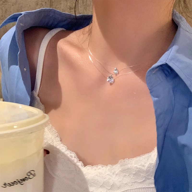 Transparent fishing line sparkling zircon necklace, women's light luxury, niche and simple design, collarbone chain necklace accessory details Picture