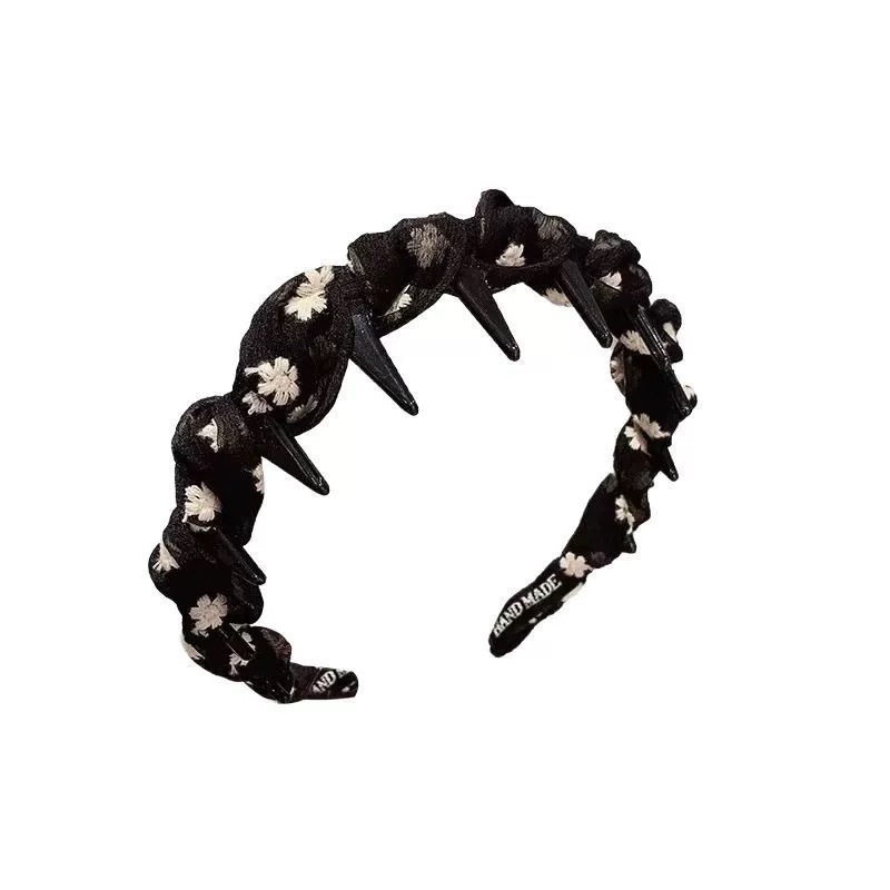 Spring 2025 new flower-embroidered headband with teeth, anti-slip pressure hair clip, daily simple hair tie, hair band for women Item Picture