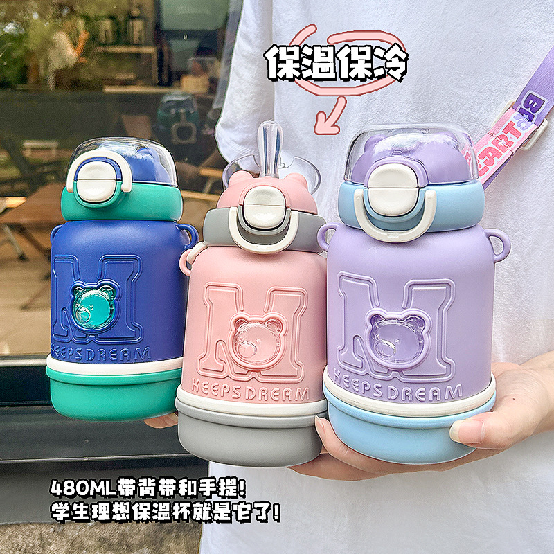 Children's insulated cup, stainless steel 316 straw cup, high appearance level, girls' little tea diary, portable student big belly water cup details Picture