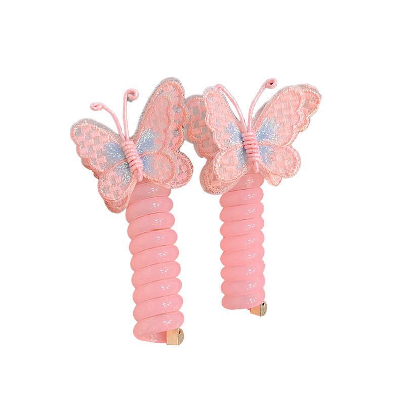 New butterfly phone line, curly hair tie, children's sweet hair tie, high appearance level, durable, double ponytail, flower girl Item Picture