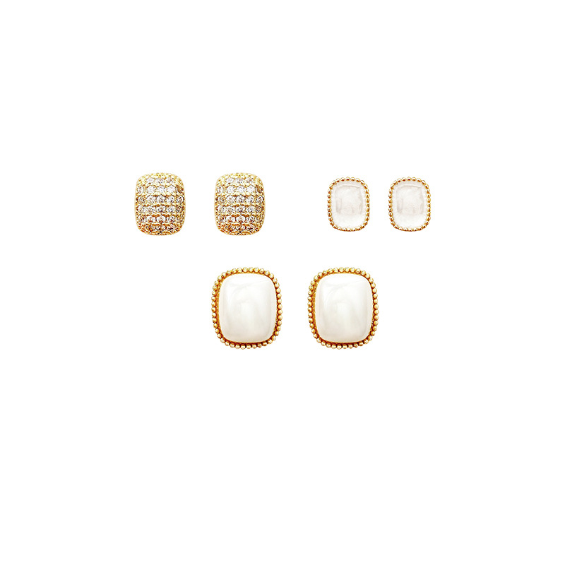 S925 Silver Needle Korean New geometric-shaped set Ear Stud micro-inlaid exquisite zircon simple earrings and earrings Item Picture