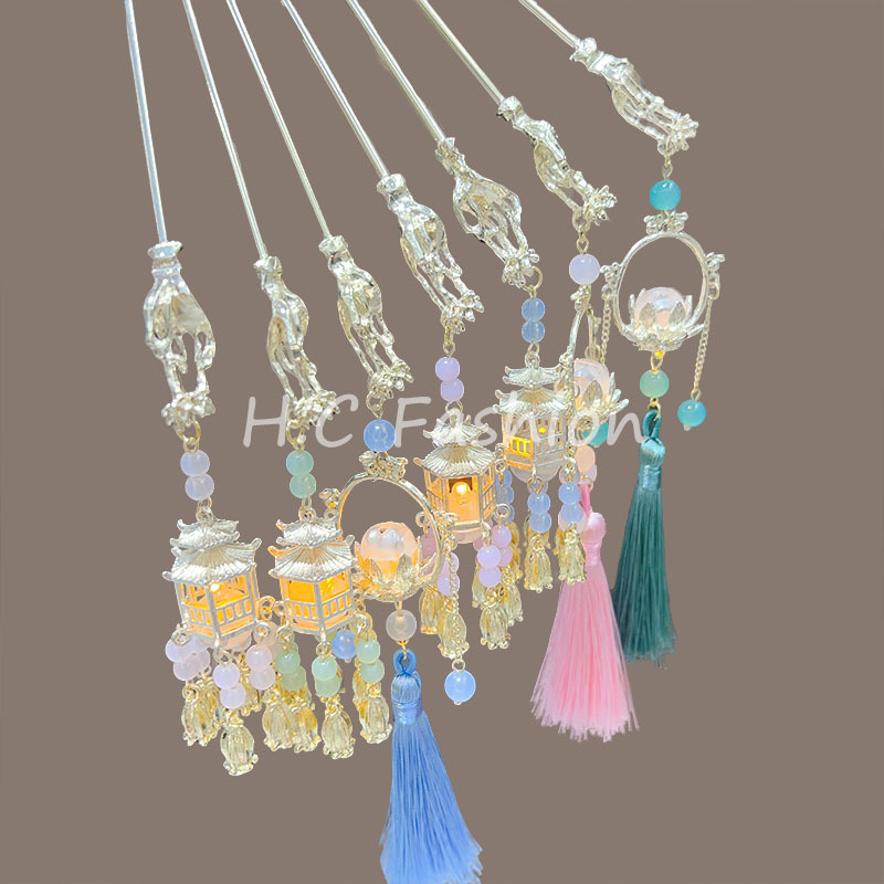 Luminous classical palace lantern hairpins, Hanfu cheongsam hair accessories, lantern tassel hairpins, retro-style updo hairpins Specification drawing