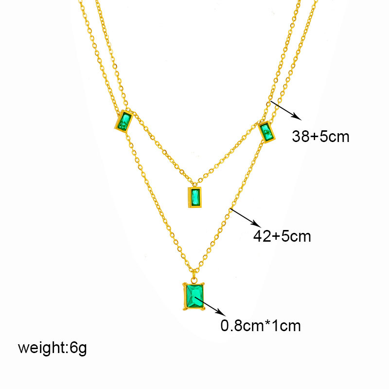 European and American cross-border fashion, retro, simple and niche emerald square pendant, multi-layer collarbone chain, elegant and versatile necklace Application Scenario