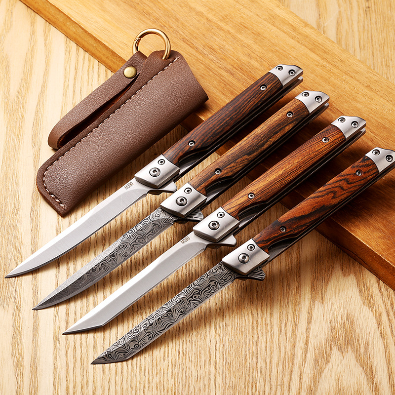 Original manufacturer's hot sale: Wooden handle folding, high hardness, durable, outdoor survival self-defense fruit knife, bone-removing knife details Picture