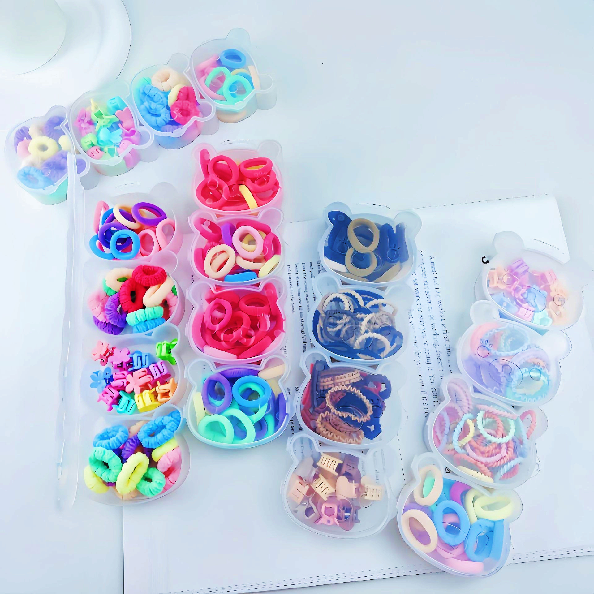Korean children's hair accessories, basic base, rubber band, towel band, hair band, toddler hair band, colorful box set, hair tie and head accessories Specification drawing