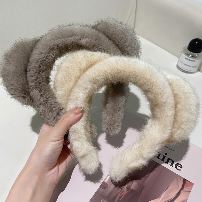 Autumn and winter atmosphere, faux mink plush headband, high-end, sweet and cute, little bear ears, face-washing headband, headwear for women Specification drawing