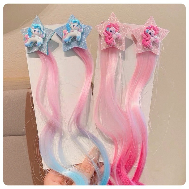 My Little Pony children's wig, braid, highlight dyed princess, cute cartoon five-pointed star headwear, baby braided hair clips, hair accessories Application Scenario