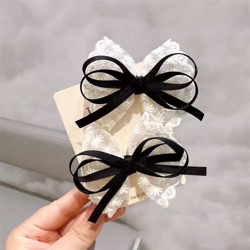 New French lace fabric lace bow hair clips, handcrafted broken hair clips, girlish side bangs hair clips Specification drawing