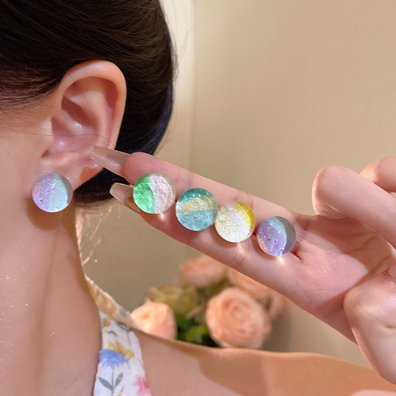 Summer Dopamine Starry Sky Blue Ball stud earrings for women, with a unique design sense, are colorful resin earrings suitable for summer details Picture