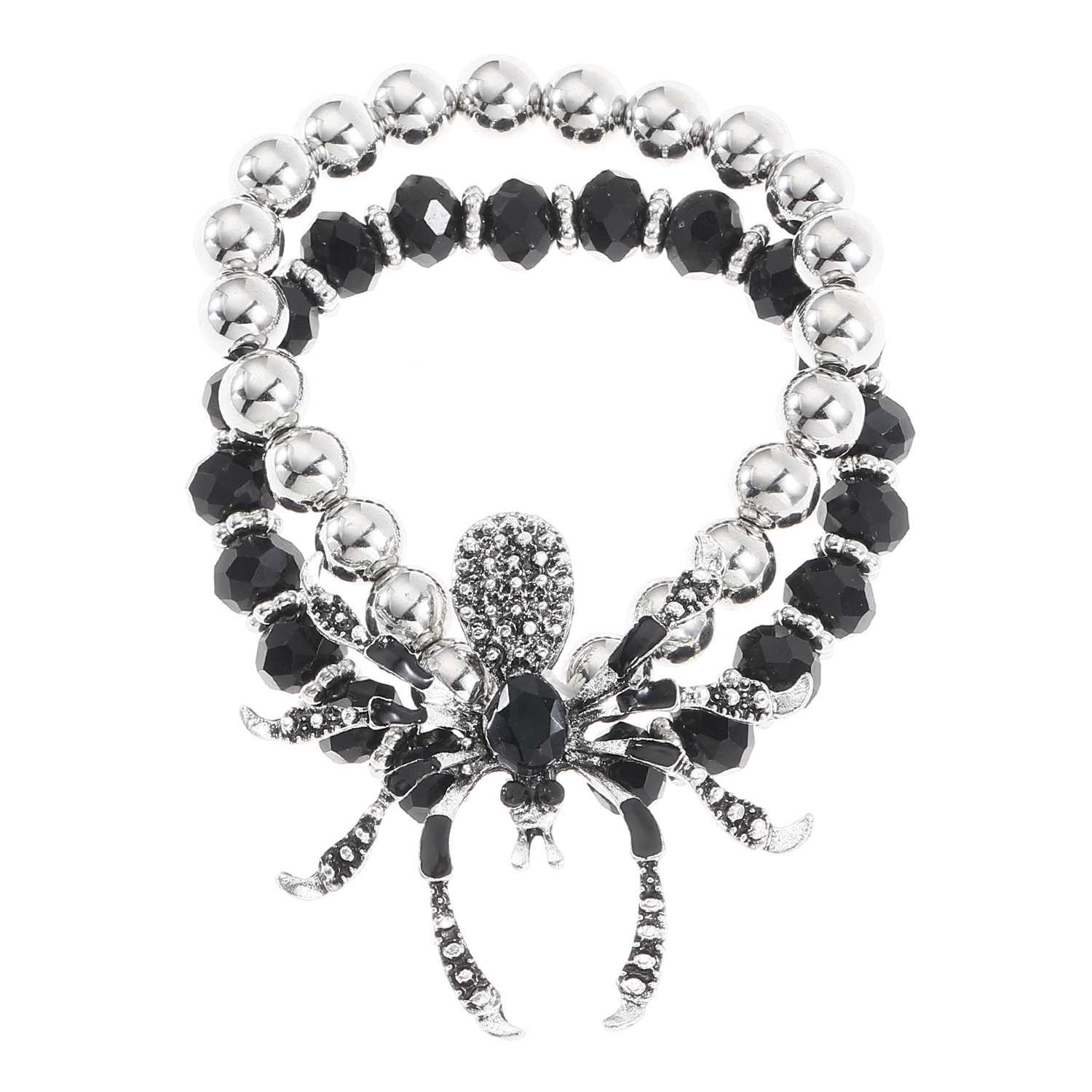 European and American cross-border Gothic style dark punk exaggerated Halloween diamond-encrusted spider necklace bracelet ring set for both men and women Item Picture