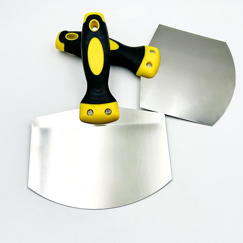 Stainless steel arc-shaped mortar scraper, fan-shaped trowel, scraper, mortar support board, oil mortar knife, wall plastering scraper, mortar support board, big white Application Scenario