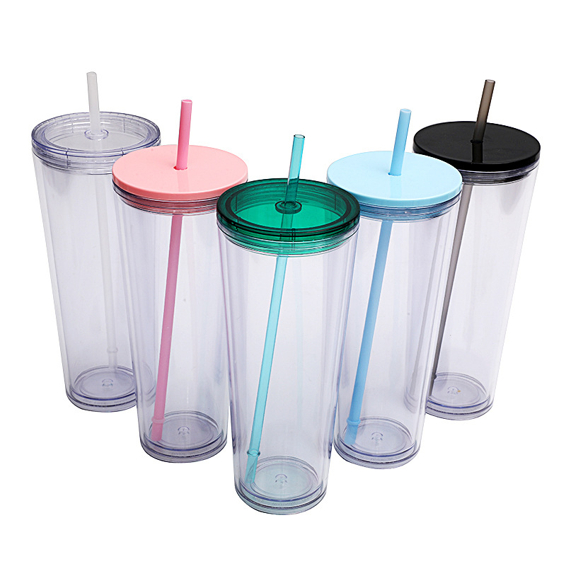 2025 New cross-border direct supply 750ML European and American fashionable double-layer plastic cup, customizable LOGO large-capacity straw cup full figure