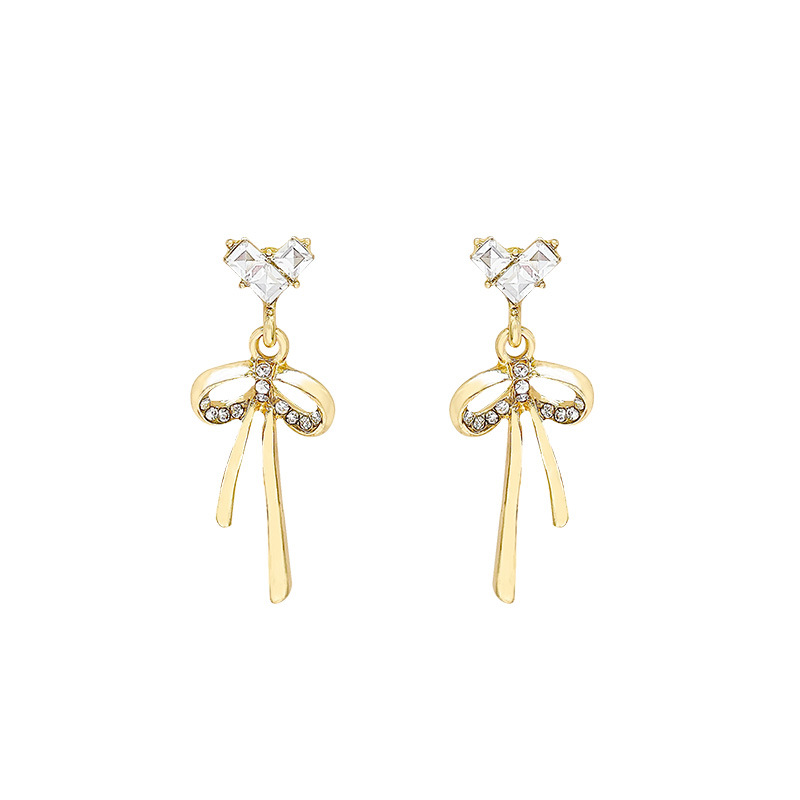 S925 Silver Needle heart-shaped bow slightly inlaid zircon earrings, women's fashionable and light luxury style stud earrings with a high-end feel Item Picture