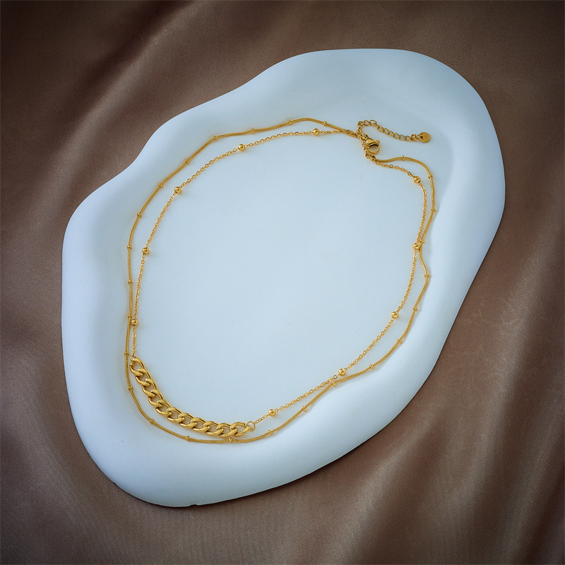 A cross-border fashion, niche, simple and versatile double-layer irregular titanium steel chain heavy metal punk necklace from Europe and America Specification drawing