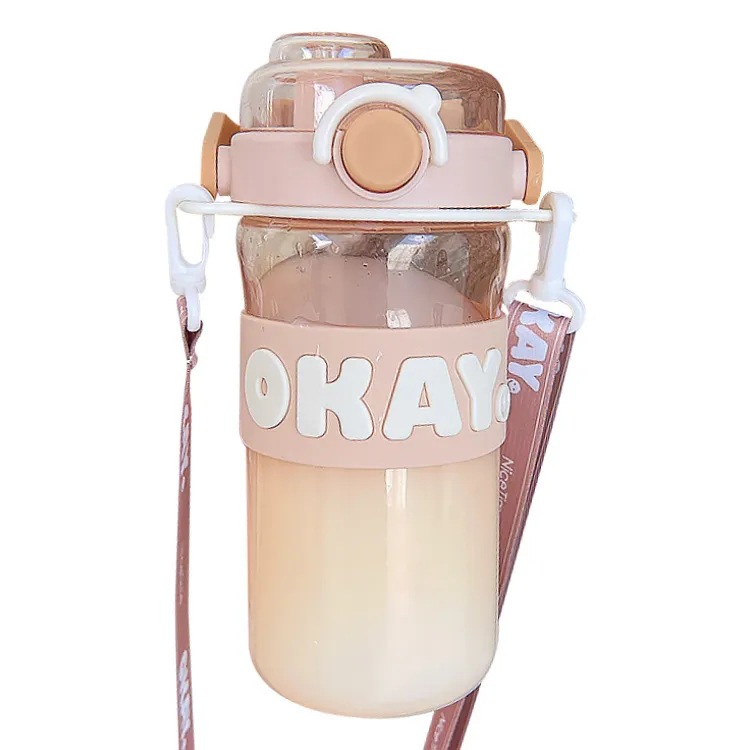 Simple yet highly attractive plastic cup, fashionable double-drinking straw cup, portable large-capacity student Instagram casual cup Item Picture