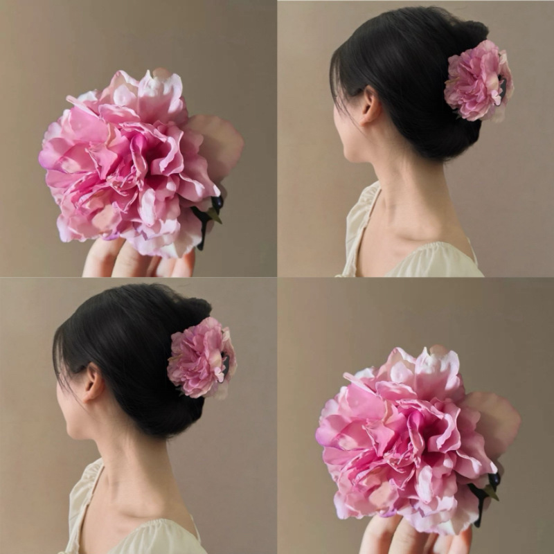 Qinglan ~ Blue Peony Flower Grab Clip for Women 2025 New style back head updo Shark Clip, super ethereal atmosphere hair clip Specification drawing