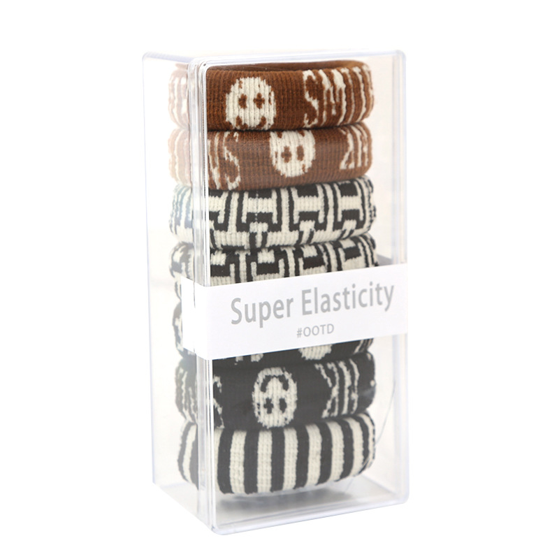 Boxed wide striped smiley face letter hair band headband for women, high elasticity towel band headband for women, high-end style ins Item Picture