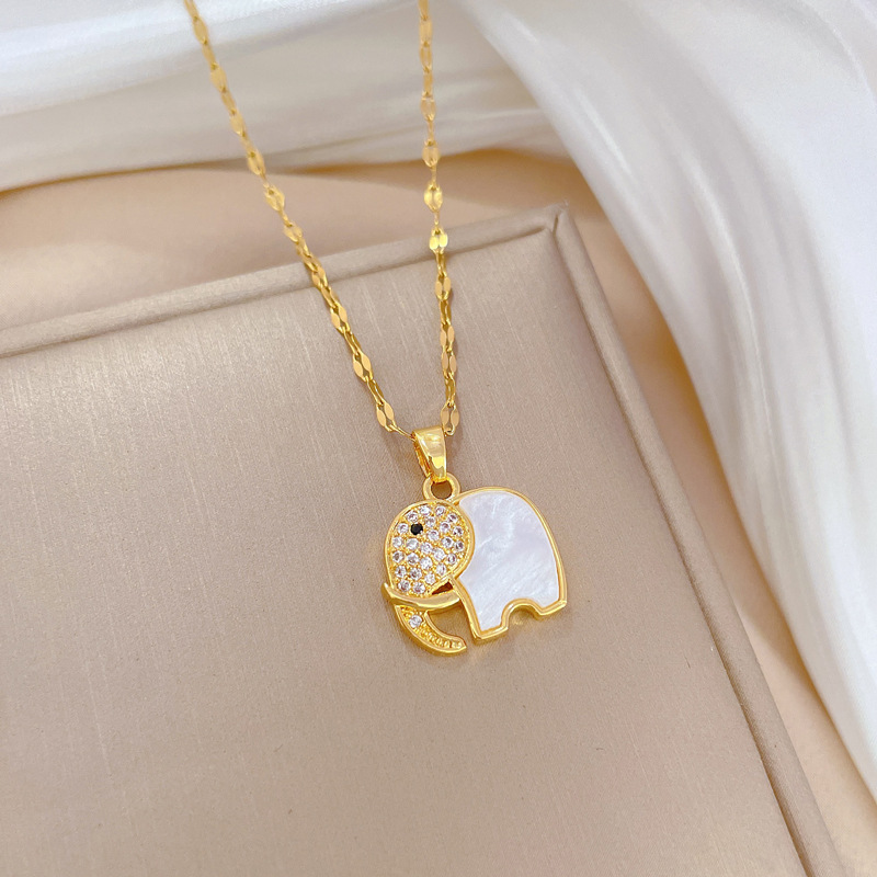 【 Titanium Steel 】 Light luxury and elegant shell elephant necklace, versatile collarbone chain for female Internet celebrities, titanium steel chain Specification drawing