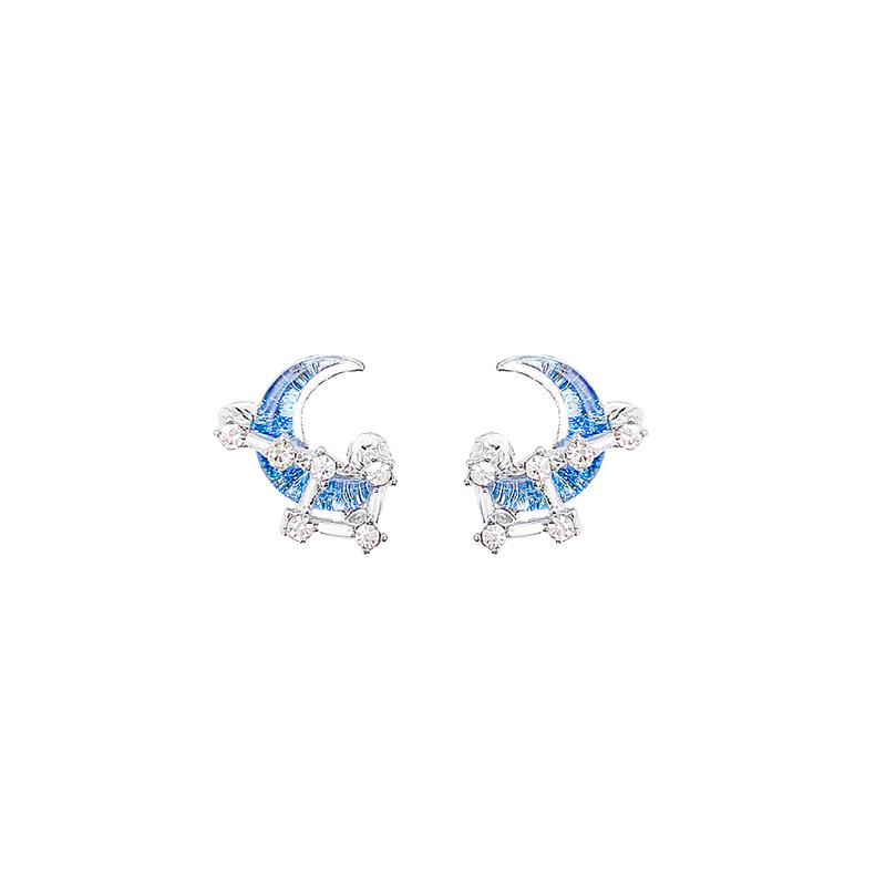 Super ethereal and clear blue moon earrings for women on Instagram, a unique and versatile style. Dreamy zircon design, high-end stud earrings Item Picture