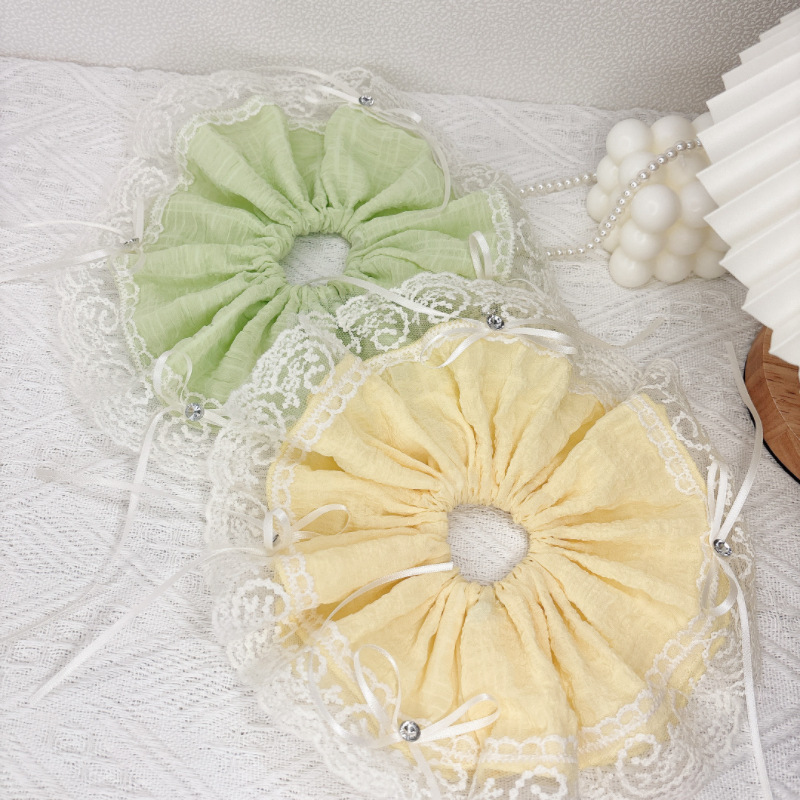 Extra-large size! Lace-trimmed large intestine hair tie, super fairy-like white bow bun, ponytail, hair tie for girls Application Scenario