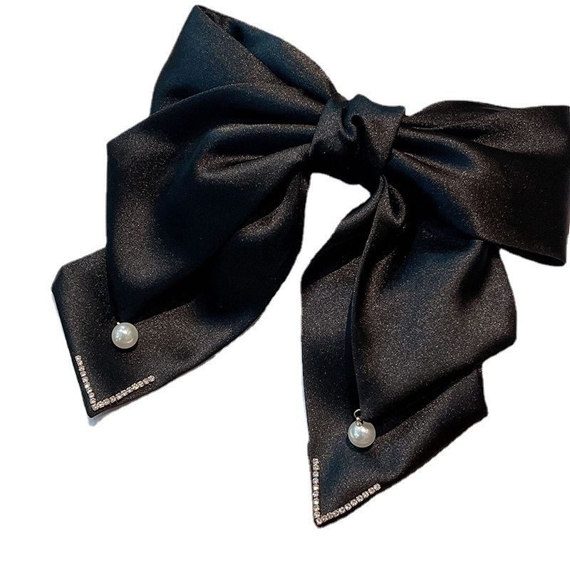 Korean-style bow spring clip for the fugitive princess at the back of the head, new satin multi-layer pearl hair clip accessory Item Picture