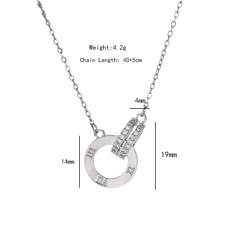 Silver fashionable, light luxury, full diamond Roman double ring titanium steel necklace, a unique and versatile female collarbone chain, a popular online accessory Item Picture