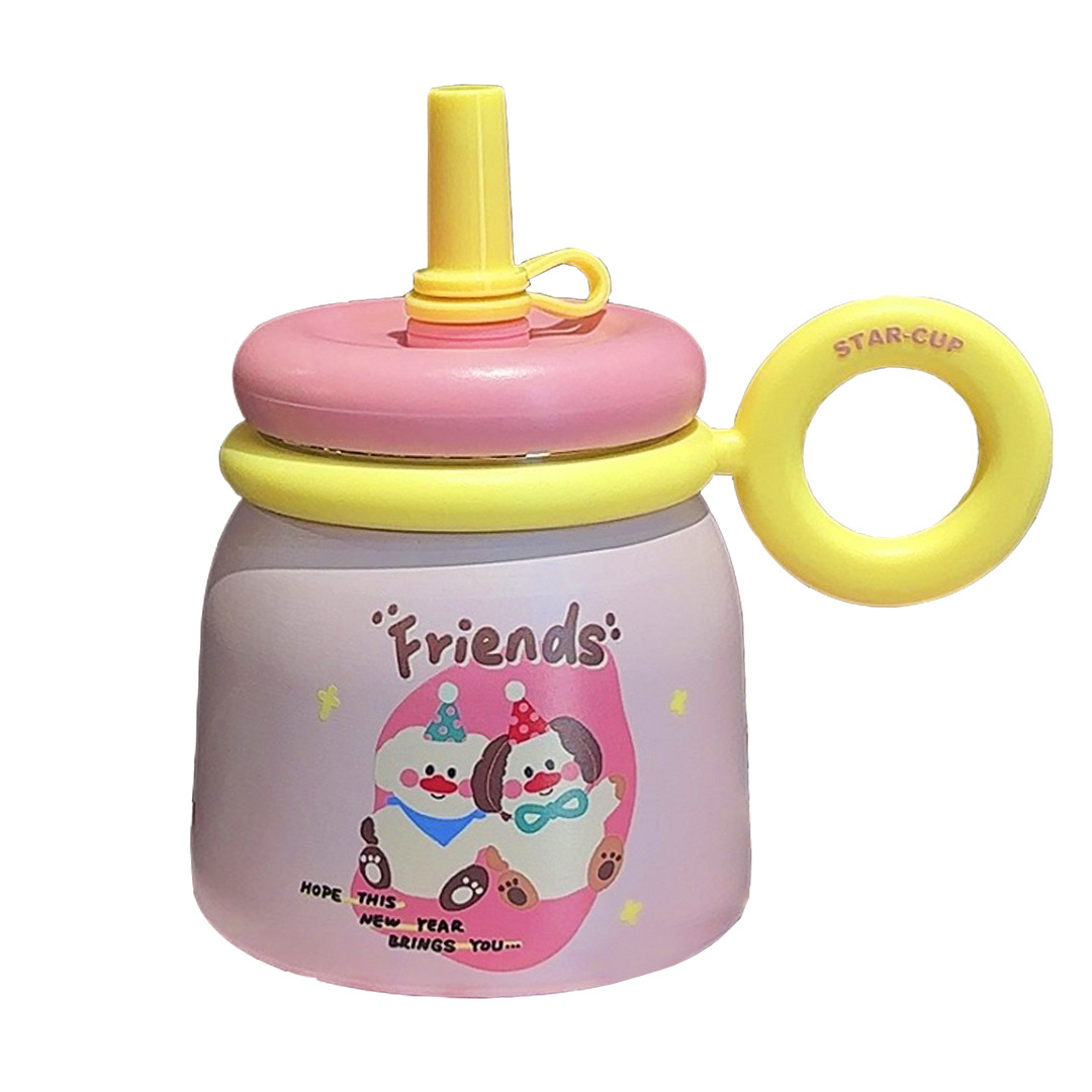 Cartoon cute desktop water cup for girls to make tea, office handle insulated cup, high appearance level, portable stainless steel straw cup Item Picture