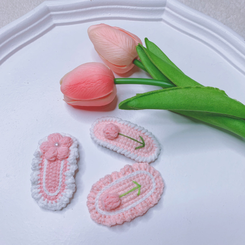 Pink flower children's hair clips, cute and fresh BB clips, DIY finished products, handcrafted wool hooks for children's hair accessories full figure