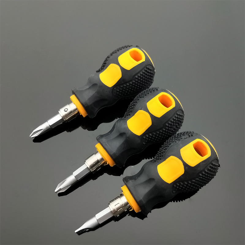 Radish head dual-purpose screwdriver, cross-head flat-head screwdriver, rubber-coated replacement head, short-handle mini screwdriver with magnetic Item Picture
