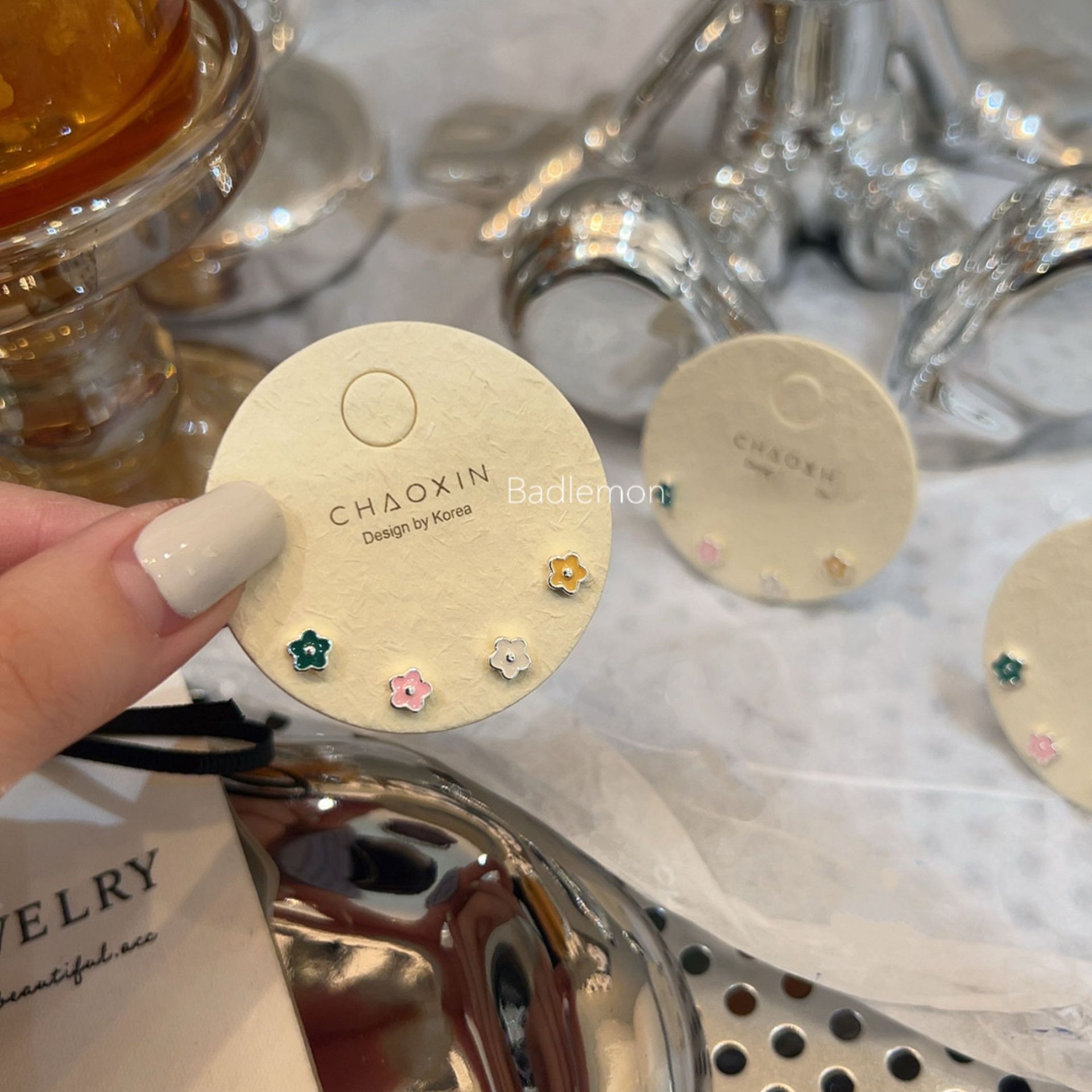 Korean colorful glazed flower ear studs, a simple and cute four-piece set with a girlish heart, ins style ear bone stud earrings Specification drawing