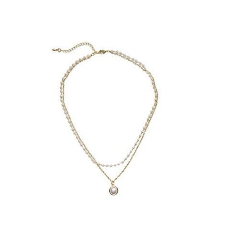 Retro pearl collarbone chain, a versatile necklace from Dongdaemun, South Korea. Niche design, elegant and refined, a ladylike double-layered necklace Item Picture