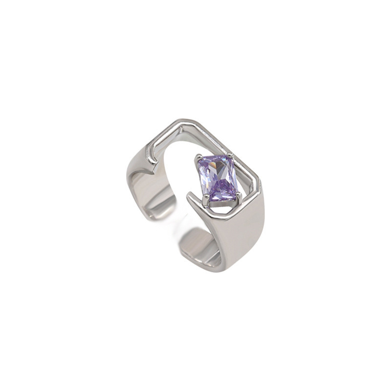 A unique and niche purple square diamond zircon design open ring for women, a new Instagram trendy hip-hop sweet and cool food ring Item Picture