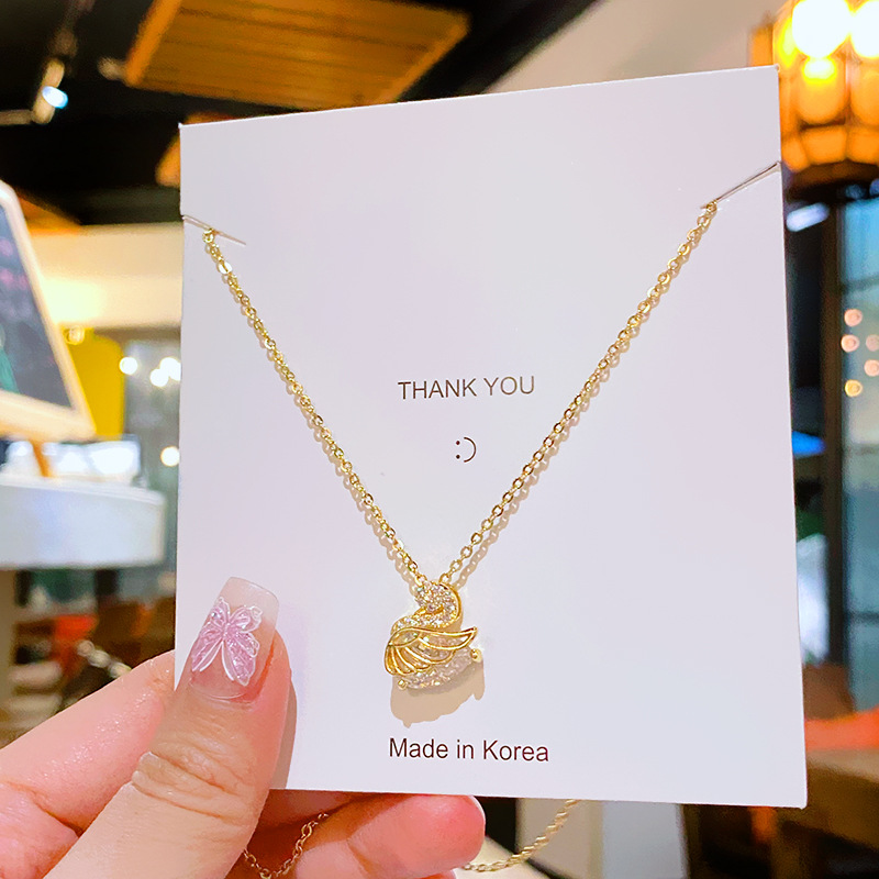 Fashionable commuting light luxury zircon full diamond Little swan titanium steel necklace, women's niche temperament, high-end sense collarbone chain wholesale full figure