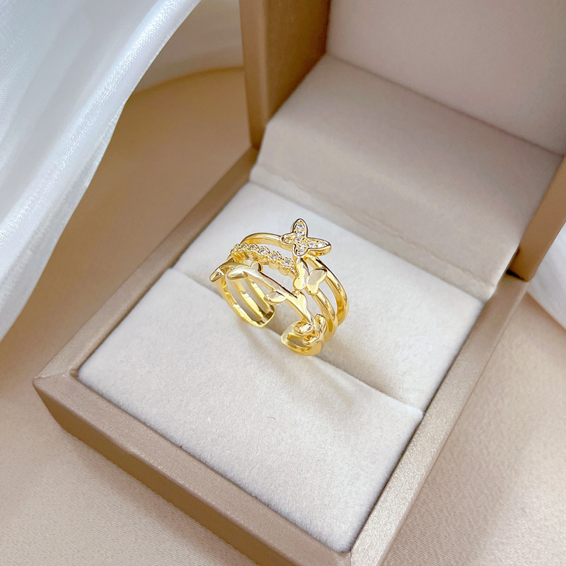 【 Real Gold 】 Butterfly Super Flash Zircon ring with adjustable opening, simple jewelry, Japanese-style ring couple rings Specification drawing