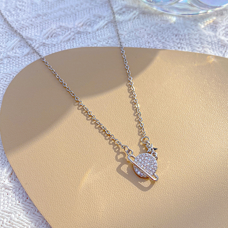 Ins-style personalized asteroid planet pendant titanium steel necklace, women's micro studded with diamonds, versatile collarbone chain accessory Application Scenario