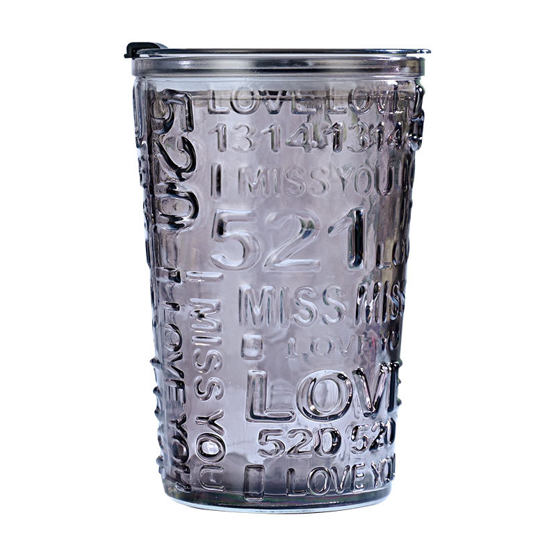 Creative relief glass cups, couple internet-famous water cups, household covered straw cups, high appearance level gift coffee cups wholesale Item Picture
