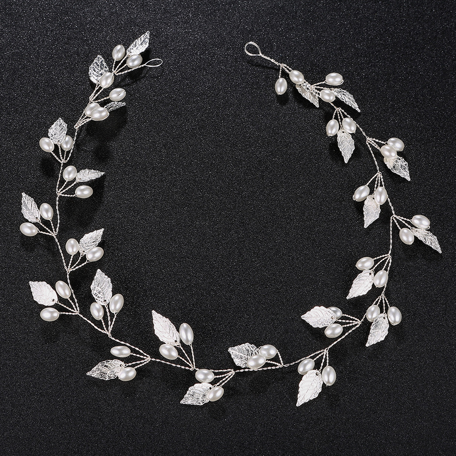 European and American accessories, alloy leaves, pearl bridal hair bands, wedding banquet hairstyle accessories, hand-woven updo headbands full figure