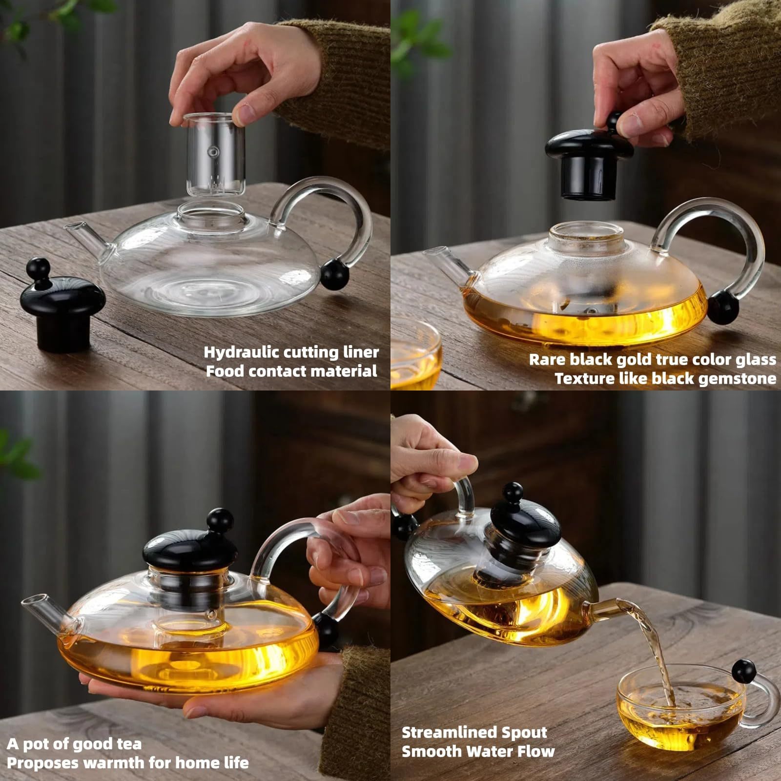 Cross-border glass teapot, heat-resistant glass tea set, household coffee pot, high borosilicate high-temperature resistant filtering teapot Specification drawing