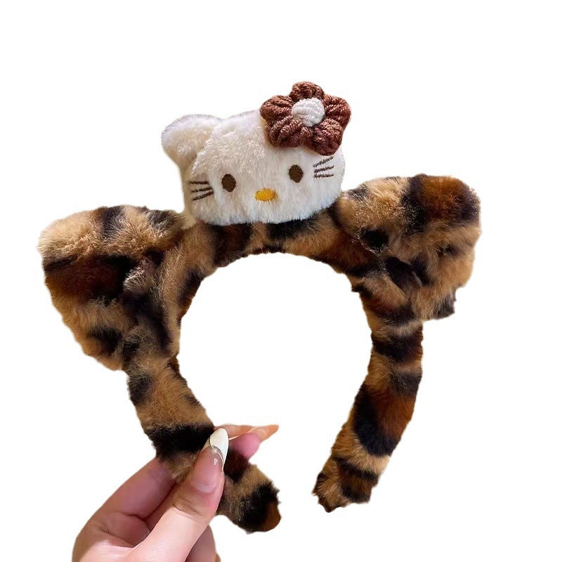 New cute Kitty cat ear leopard print plush hair band for autumn and winter, women's face washing and makeup headband, cartoon hair accessory Item Picture